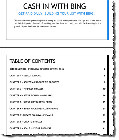 table of contents