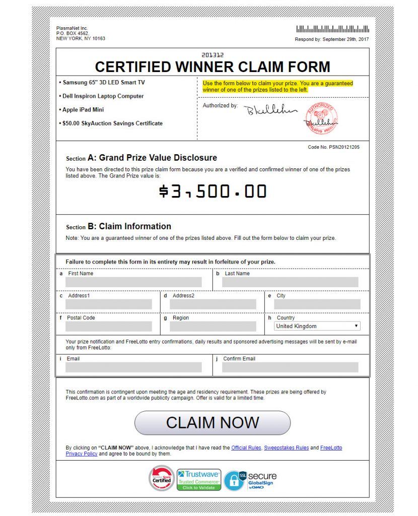 winners claim form